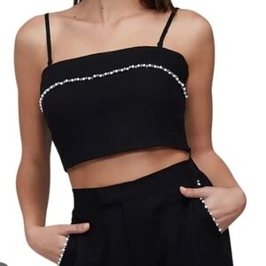 Wild Fox Odessa Linen Blend Faux Pearl Beaded Two Way Crop Top Size Large NWT